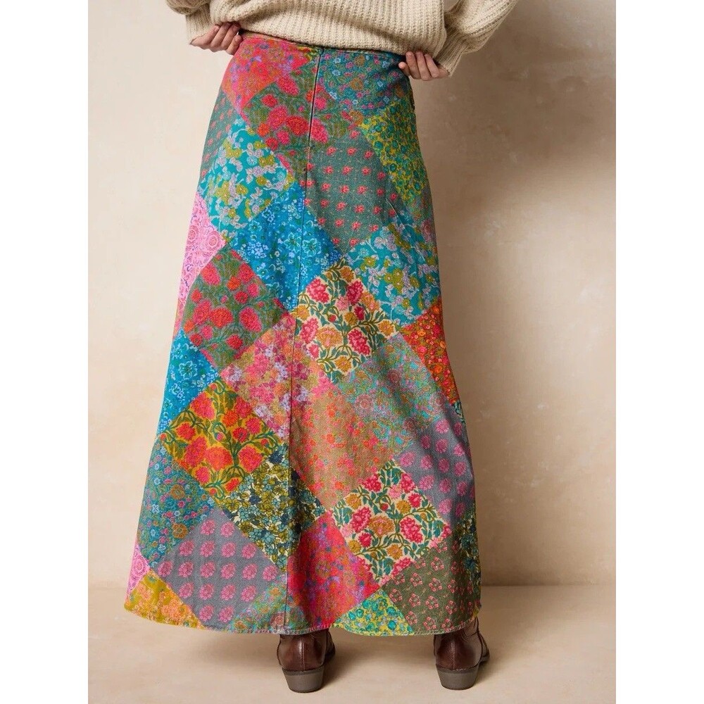 Natural Life Womens Small Skirt Amour Velvet Maxi Patchwork Zinnia Boho Festival - Picture 3 of 3